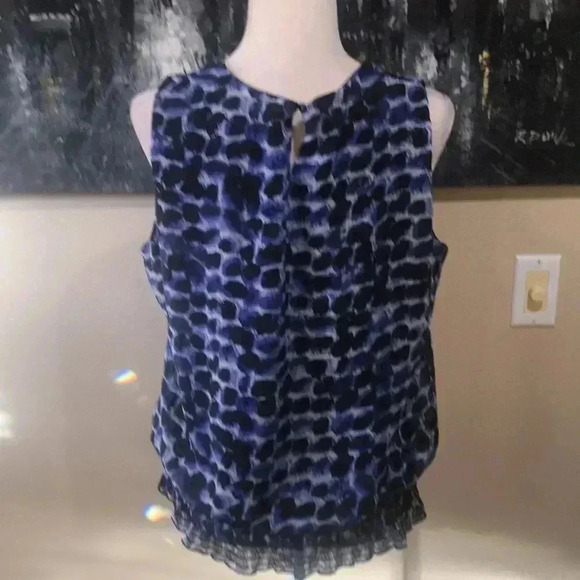 Sara Michelle Blue & Black Sleeveless Abstract Polka Dot Elastic Hem Top- L - Picture 2 of 10